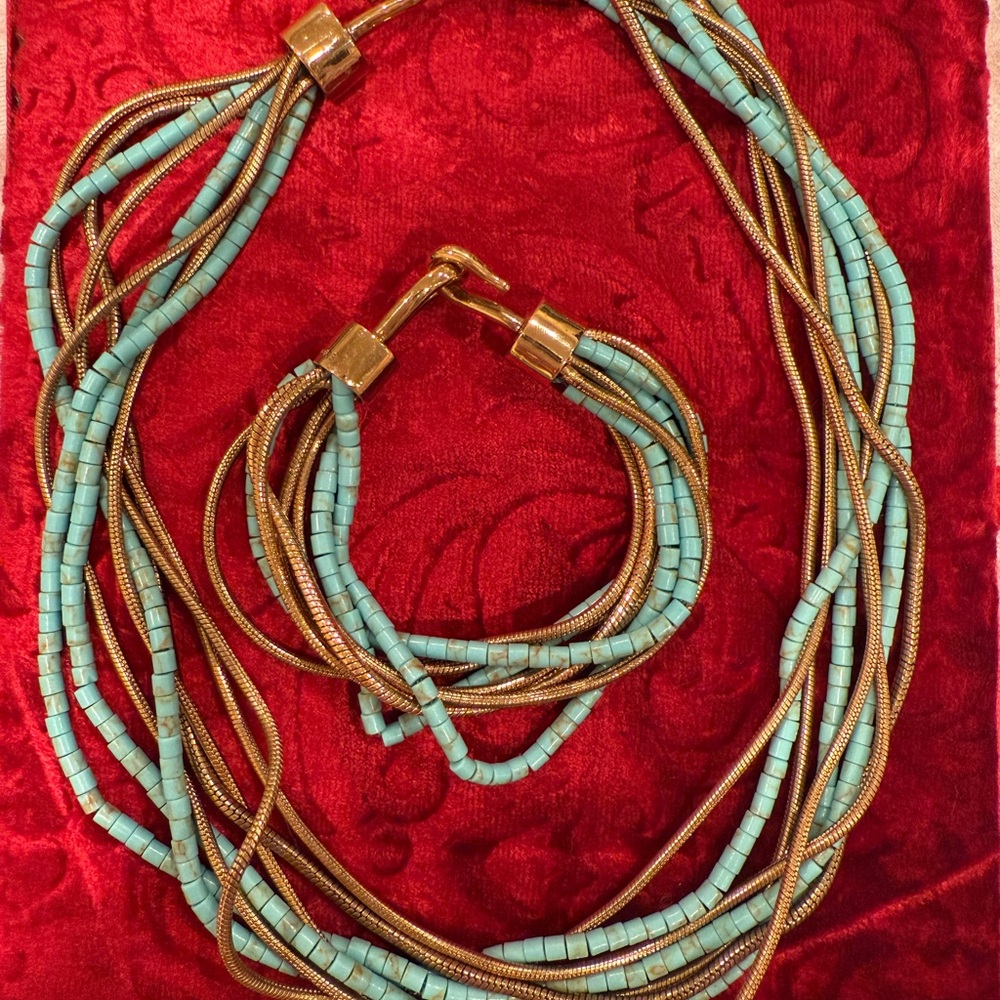 Elegant Turquoise and Gold Necklace Set